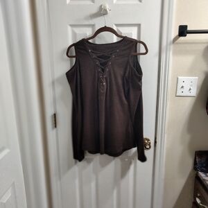 Amazon Dark Brown Lace-Up Blouse